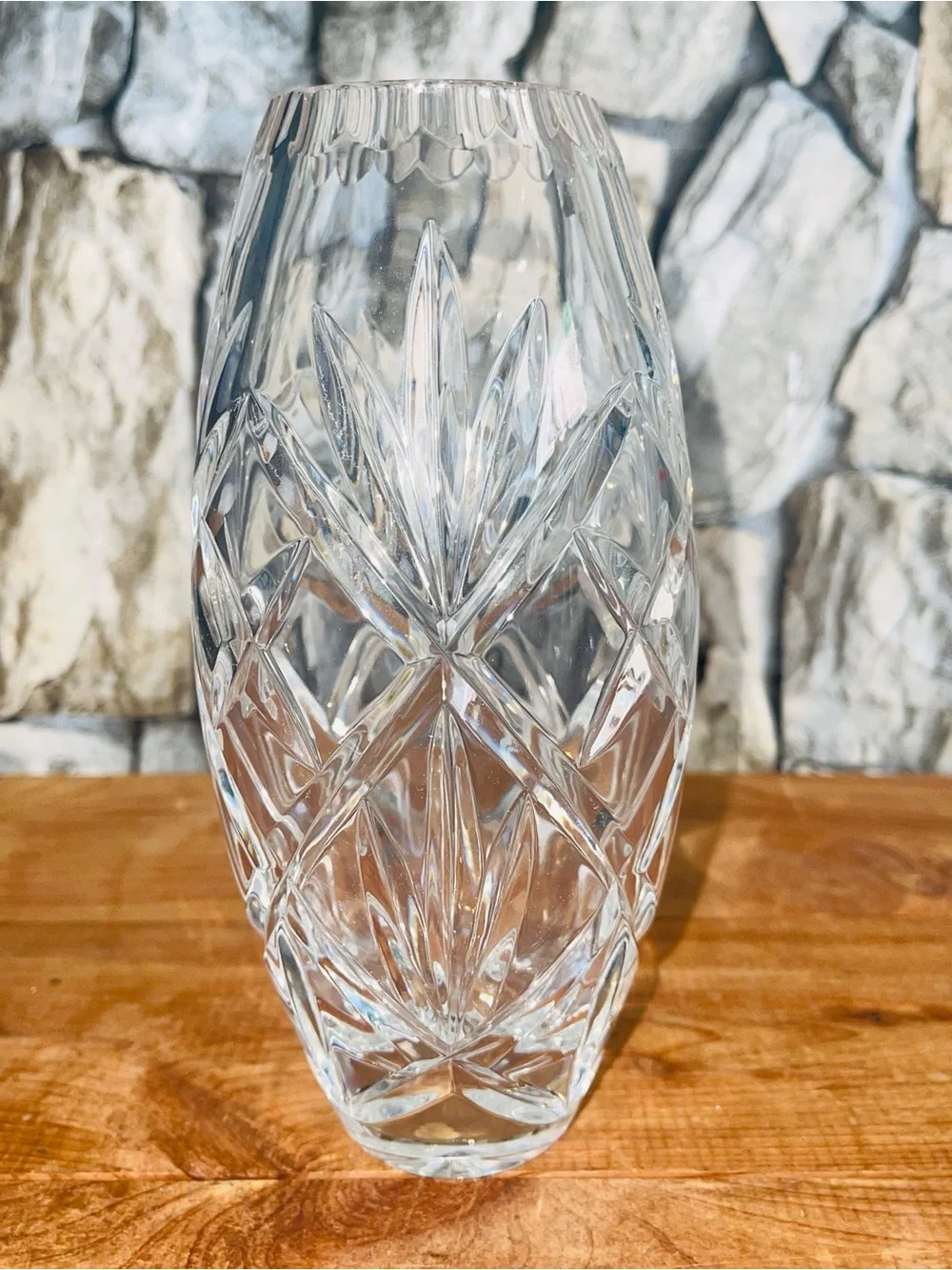 Hand Cut 24% Lead Crystal 7” Bud Vase Fan Pattern Made in Poland VTG